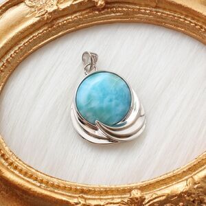 Large Larimar Pendant Necklace 925 Silver Swirl